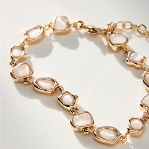 Anthropologie Mixed Stone Gold Bracelet with White Accents